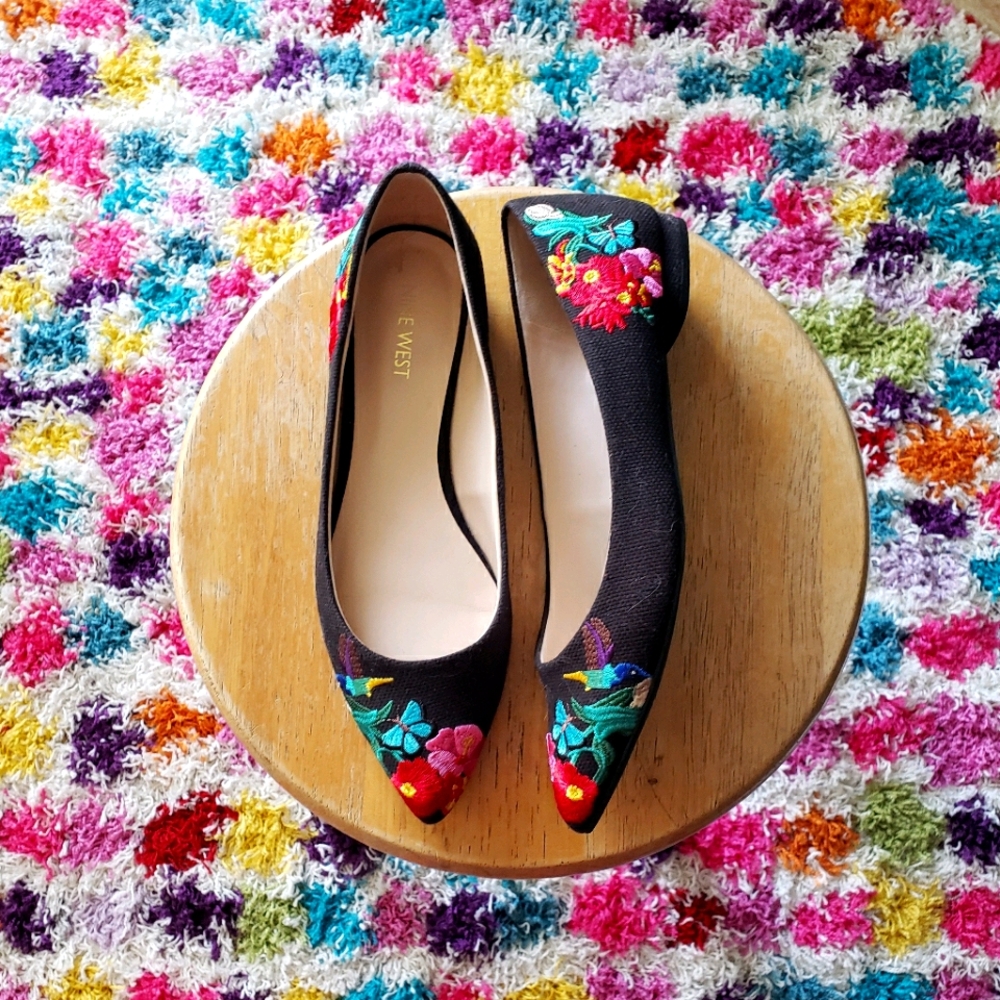 Embroidered Black Ballet Flats